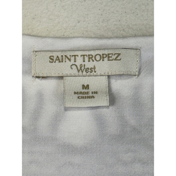 Saint Tropez West Embroidered Blouse Top White Blue Long Sleeve Boho Medium - Picture 4 of 12